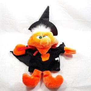 Vintage Lee Line Orange Black Witch Hand Puppet Mouth Opens Halloween Decor